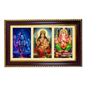 Shiva-Parvti-Ganesha Photo Frame 10x6 Inch | Glossy Maroon Polystyrene Frame | Divine Wall & Table Decor | Temple Decoration & Gift Item (Pack Of 1) (F20868)