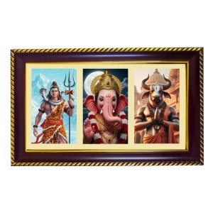 Shiva-Ganpati-Nandi Photo Frame 12x8 Inch | Glossy Maroon Polystyrene Frame | Divine Wall & Table Decor | Temple Decoration & Gift Item (Pack Of 1) (F20852)