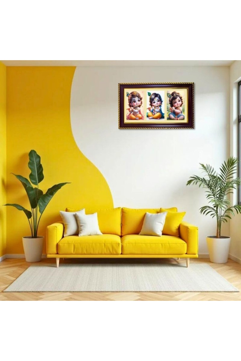 Krishna Photo Frame 10x6 Inch | Glossy Maroon Polystyrene Frame | Divine Wall & Table Decor | Temple Decoration & Gift Item (Pack Of 1) (F20815)