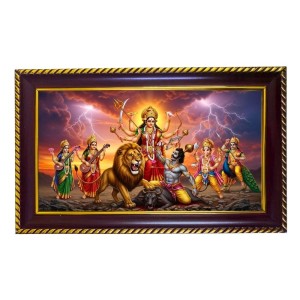 Mahishasur Vadh Photo Frame 8x4 Inch | Glossy Maroon Polystyrene Frame | Divine Wall & Table Decor | Temple Decoration & Gift Item (Pack Of 1) (F20252)