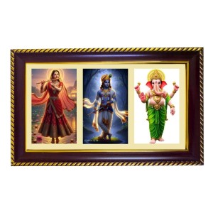 Radha-Krishna-Ganesha Photo Frame 8x4 Inch | Glossy Maroon Polystyrene Frame | Divine Wall & Table Decor | Temple Decoration & Gift Item (Pack Of 1) (F21311)