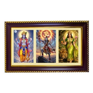 Shiva-Vishnu Durga Photo Frame 10x6 Inch | Glossy Maroon Polystyrene Frame | Divine Wall & Table Decor | Temple Decoration & Gift Item (Pack Of 1) (F21134)