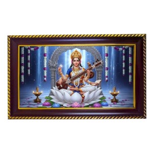 Mata Sarswati Photo Frame 14x10 Inch | Glossy Maroon Polystyrene Frame | Divine Wall & Table Decor | Temple Decoration & Gift Item (Pack Of 1) (F20631)