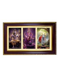 Shiva-Ganesha-Nandi Photo Frame 12x8 Inch | Glossy Maroon Polystyrene Frame | Divine Wall & Table Decor | Temple Decoration & Gift Item (Pack Of 1) (F21004)