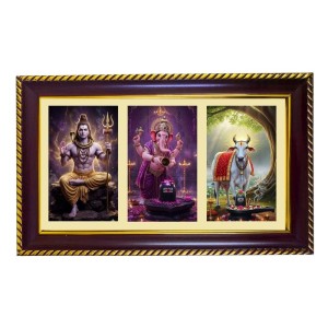 Shiva-Ganesha-Nandi Photo Frame 12x8 Inch | Glossy Maroon Polystyrene Frame | Divine Wall & Table Decor | Temple Decoration & Gift Item (Pack Of 1) (F21004)