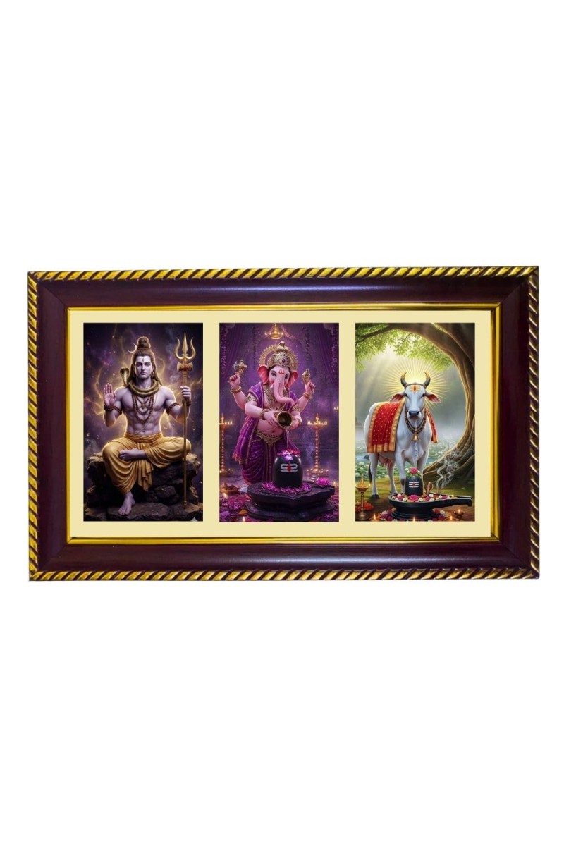 Shiva-Ganesha-Nandi Photo Frame 12x8 Inch | Glossy Maroon Polystyrene Frame | Divine Wall & Table Decor | Temple Decoration & Gift Item (Pack Of 1) (F21004)