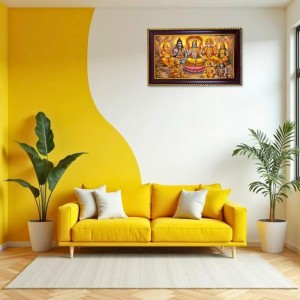 Vishnu, Shiva, And Brahma, Along With Ganesha, Hanuman Photo Frame 8x4 Inch | Glossy Maroon Polystyrene Frame | Divine Wall & Table Decor | Temple Decoration & Gift Item (Pack Of 1) (F20466)