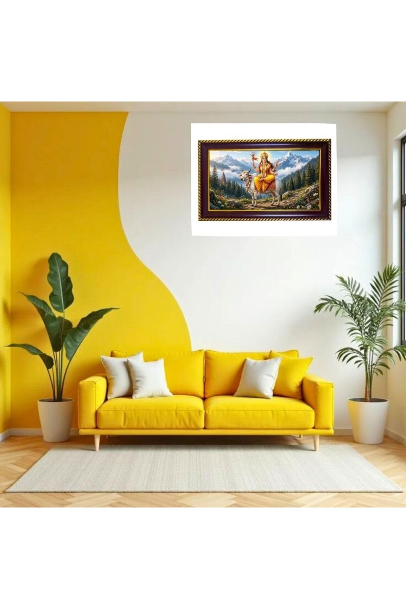Maa Shailputri Photo Frame 8x4 Inch | Glossy Maroon Polystyrene Frame | Divine Wall & Table Decor | Temple Decoration & Gift Item (Pack Of 1) (F20706)