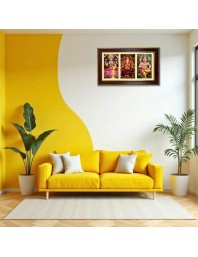 Laxmi-Ganesha-Murgun Photo Frame 14x10 Inch | Glossy Maroon Polystyrene Frame | Divine Wall & Table Decor | Temple Decoration & Gift Item (Pack Of 1) (F20766)