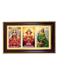Lakshmi-Ganesha-Kartikeya Photo Frame 8x4 Inch | Glossy Maroon Polystyrene Frame | Divine Wall & Table Decor | Temple Decoration & Gift Item (Pack Of 1) (F20751)