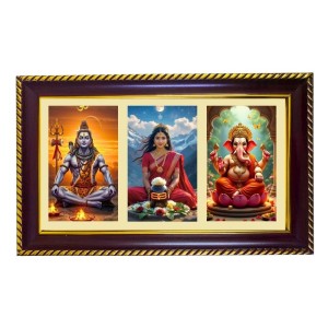 Shiva-Parvti-Ganpati Photo Frame 12x8 Inch | Glossy Maroon Polystyrene Frame | Divine Wall & Table Decor | Temple Decoration & Gift Item (Pack Of 1) (F20816)
