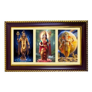 Shiva-Parvti-Ganpati Photo Frame 10x6 Inch | Glossy Maroon Polystyrene Frame | Divine Wall & Table Decor | Temple Decoration & Gift Item (Pack Of 1) (F20828)
