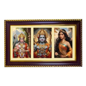 Hanuman-Ram-Sita Photo Frame 12x8 Inch | Glossy Maroon Polystyrene Frame | Divine Wall & Table Decor | Temple Decoration & Gift Item (Pack Of 1) (F20966)