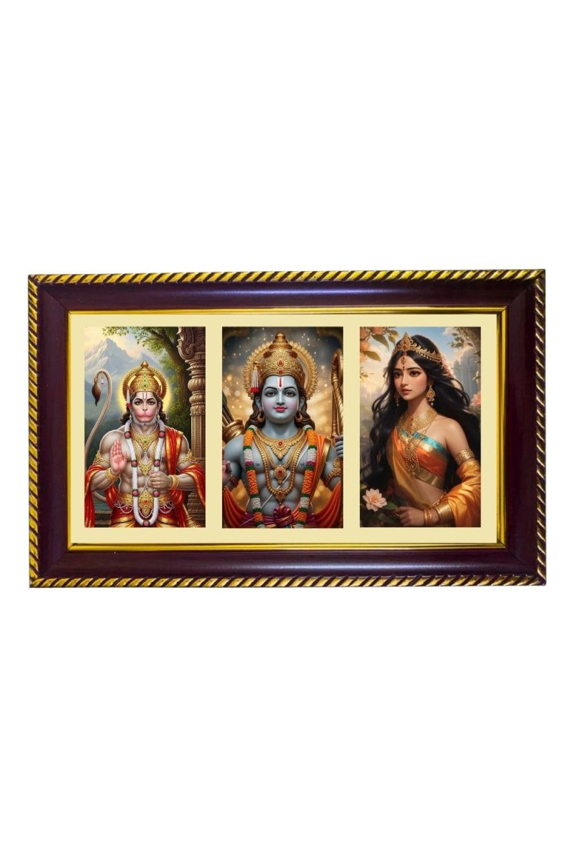Hanuman-Ram-Sita Photo Frame 12x8 Inch | Glossy Maroon Polystyrene Frame | Divine Wall & Table Decor | Temple Decoration & Gift Item (Pack Of 1) (F20966)