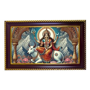 Mata Shailputri Photo Frame 8x4 Inch | Glossy Maroon Polystyrene Frame | Divine Wall & Table Decor | Temple Decoration & Gift Item (Pack Of 1) (F20619)