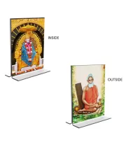 Car Desk/Table Top Sai Baba & Lokenath Baba  Acrylic T-Style Photo Stand - 2.5x3.5 Inches, Compact And Stylish Spiritual Display, Easily Change  2 Photos ( Pack Of 1 ) (F9226)