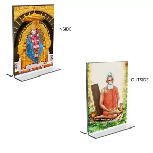 Car Desk/Table Top Sai Baba & Lokenath Baba  Acrylic T-Style Photo Stand - 2.5x3.5 Inches, Compact And Stylish Spiritual Display, Easily Change  2 Photos ( Pack Of 1 ) (F9226)