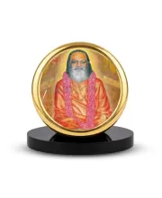Car Dashboard/Table Top Swami Brahmananda Saraswati Metal Golden Photo Stand  2x2 Inches, Compact & Stylish Spiritual Display For Car, Home & Office (Pack Of 1) (F24832)