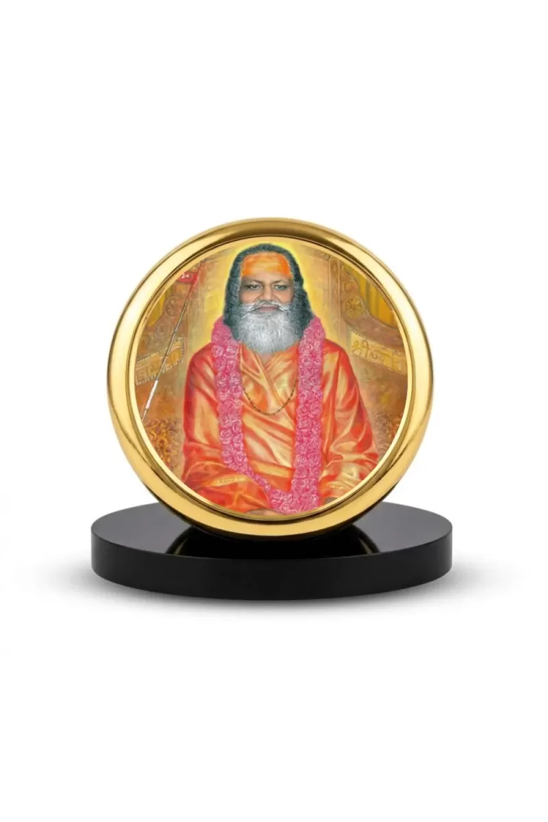 Car Dashboard/Table Top Swami Brahmananda Saraswati Metal Golden Photo Stand  2x2 Inches, Compact & Stylish Spiritual Display For Car, Home & Office (Pack Of 1) (F24832)