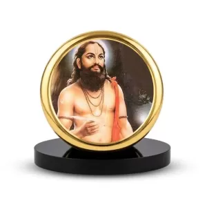 Car Dashboard/Table Top Saint Samarth Ramdas Swami Metal Golden Photo Stand  2x2 Inches, Compact & Stylish Spiritual Display For Car, Home & Office (Pack Of 1) (F24833)