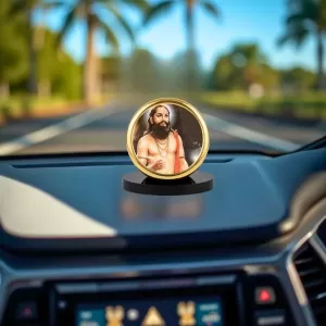 Car Dashboard/Table Top Saint Samarth Ramdas Swami Metal Golden Photo Stand  2x2 Inches, Compact & Stylish Spiritual Display For Car, Home & Office (Pack Of 1) (F24833)