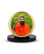 Car Dashboard/Table Top  Baba Ramdev Metal Golden Photo Stand  2x2 Inches, Compact & Stylish Spiritual Display For Car, Home & Office (Pack Of 1) (F24841)