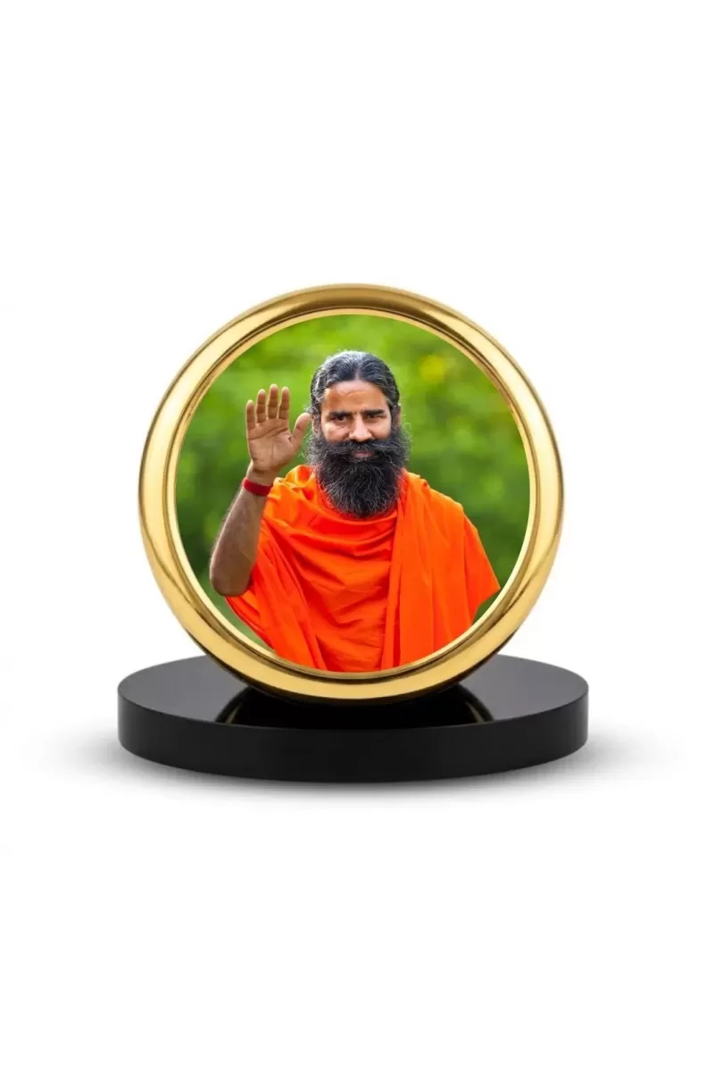 Car Dashboard/Table Top  Baba Ramdev Metal Golden Photo Stand  2x2 Inches, Compact & Stylish Spiritual Display For Car, Home & Office (Pack Of 1) (F24841)