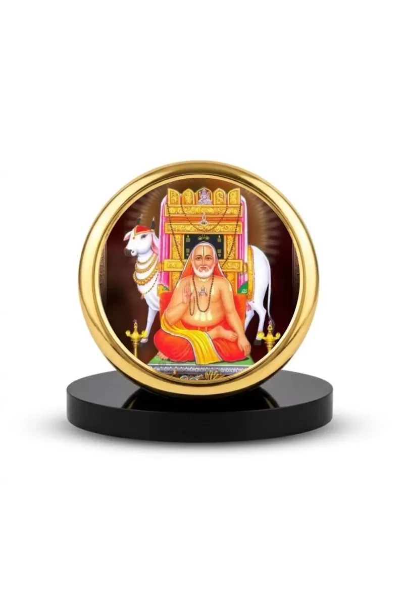 Car Dashboard/Table Top  Sri Raghavendra Swamy Metal Golden Photo Stand  2x2 Inches, Compact & Stylish Spiritual Display For Car, Home & Office (Pack Of 1) (F24579)