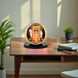 Car Dashboard/Table Top Sri Raghavendra Swamy Metal Golden Photo Stand 2x2 Inches, Compact & Stylish Spiritual Display For Car, Home & Office (Pack Of 1) (F24579) Car Dashboard/Table Top Sri Raghavendra Swamy Metal Golden Photo Stand 2x2 Inches, Compact & Stylish Spiritual Display For Car, Home & Office (Pack Of 1) (F24579)