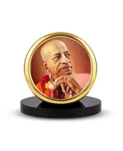 Car Dashboard/Table Top  Swami Prabhupada Metal Golden Photo Stand  2x2 Inches, Compact & Stylish Spiritual Display For Car, Home & Office (Pack Of 1) (F24836)