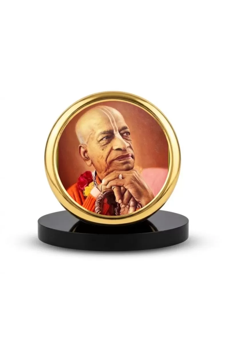Car Dashboard/Table Top  Swami Prabhupada Metal Golden Photo Stand  2x2 Inches, Compact & Stylish Spiritual Display For Car, Home & Office (Pack Of 1) (F24836)