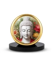 Car Dashboard/Table Top Gautama Buddha Metal Golden Photo Stand  2x2 Inches, Compact & Stylish Spiritual Display For Car, Home & Office (Pack Of 1) (F24581)