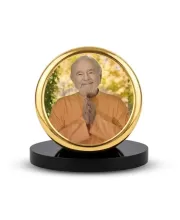 Car Dashboard/Table Top Swami Kriyananda Metal Golden Photo Stand  2x2 Inches, Compact & Stylish Spiritual Display For Car, Home & Office (Pack Of 1) (F24838)