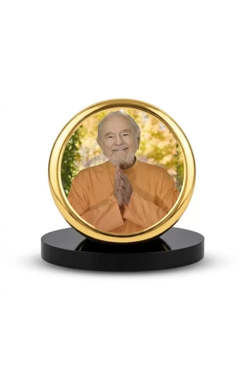 Car Dashboard/Table Top Swami Kriyananda Metal Golden Photo Stand  2x2 Inches, Compact & Stylish Spiritual Display For Car, Home & Office (Pack Of 1) (F24838)