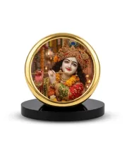 Car Dashboard/Table Top Lord Krishna Metal Golden Photo Stand  2x2 Inches, Compact & Stylish Spiritual Display For Car, Home & Office (Pack Of 1) (F24586)