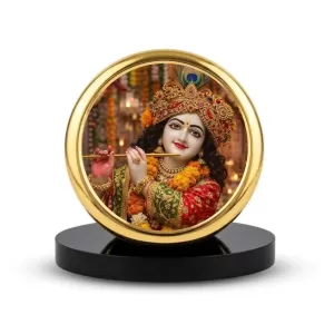 Car Dashboard/Table Top Lord Krishna Metal Golden Photo Stand 2x2 Inches, Compact & Stylish Spiritual Display For Car, Home & Office (Pack Of 1) (F24586) Car Dashboard/Table Top Lord Krishna Metal Golden Photo Stand 2x2 Inches, Compact & Stylish Spiritual Display For Car, Home & Office (Pack Of 1) (F24586)