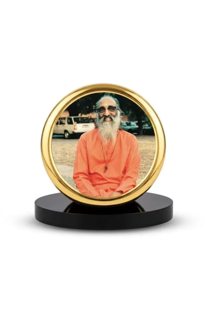 Car Dashboard/Table Top Swami Chinmayananda Ji Metal Golden Photo Stand  2x2 Inches, Compact & Stylish Spiritual Display For Car, Home & Office (Pack Of 1) (F24583)