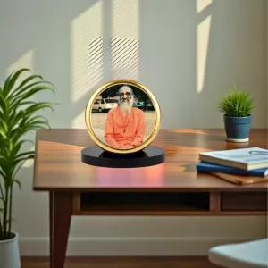 Car Dashboard/Table Top Swami Chinmayananda Ji Metal Golden Photo Stand  2x2 Inches, Compact & Stylish Spiritual Display For Car, Home & Office (Pack Of 1) (F24583)