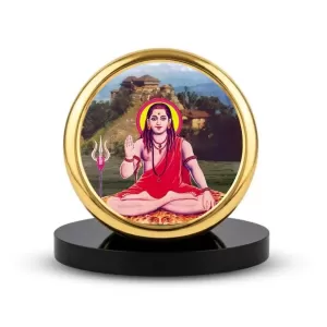 Car Dashboard/Table Top Mahayogi Gorakh Nath Metal Golden Photo Stand  2x2 Inches, Compact & Stylish Spiritual Display For Car, Home & Office (Pack Of 1) (F24582)