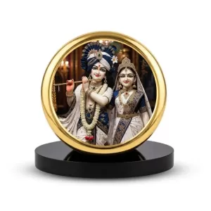 Car Dashboard/Table Top Radha-Krishna Metal Golden Photo Stand 2x2 Inches, Compact & Stylish Spiritual Display For Car, Home & Office (Pack Of 1) (F24584) Car Dashboard/Table Top Radha-Krishna Metal Golden Photo Stand 2x2 Inches, Compact & Stylish Spiritual Display For Car, Home & Office (Pack Of 1) (F24584)