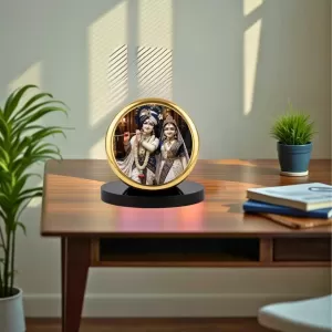 Car Dashboard/Table Top Radha-Krishna Metal Golden Photo Stand 2x2 Inches, Compact & Stylish Spiritual Display For Car, Home & Office (Pack Of 1) (F24584) Car Dashboard/Table Top Radha-Krishna Metal Golden Photo Stand 2x2 Inches, Compact & Stylish Spiritual Display For Car, Home & Office (Pack Of 1) (F24584)