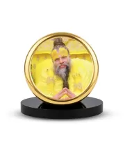 Car Dashboard/Table Top  Shri Premanand Ji Maharaj Metal Golden Photo Stand  2x2 Inches, Compact & Stylish Spiritual Display For Car, Home & Office (Pack Of 1) (F24585)