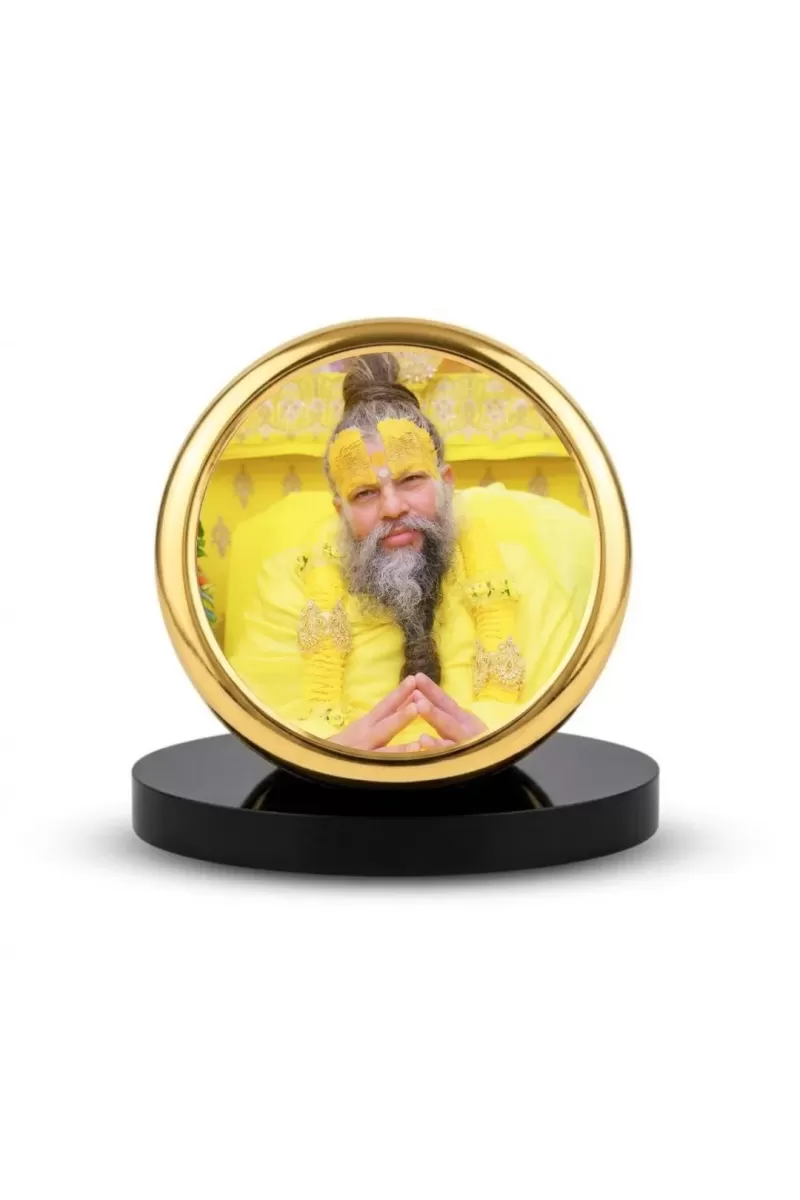 Car Dashboard/Table Top  Shri Premanand Ji Maharaj Metal Golden Photo Stand  2x2 Inches, Compact & Stylish Spiritual Display For Car, Home & Office (Pack Of 1) (F24585)
