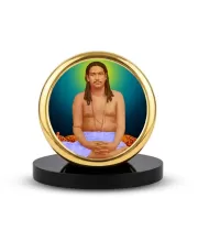 Car Dashboard/Table Top  Swami Nigamananda Paramahansa Metal Golden Photo Stand  2x2 Inches, Compact & Stylish Spiritual Display For Car, Home & Office (Pack Of 1) (F24842)