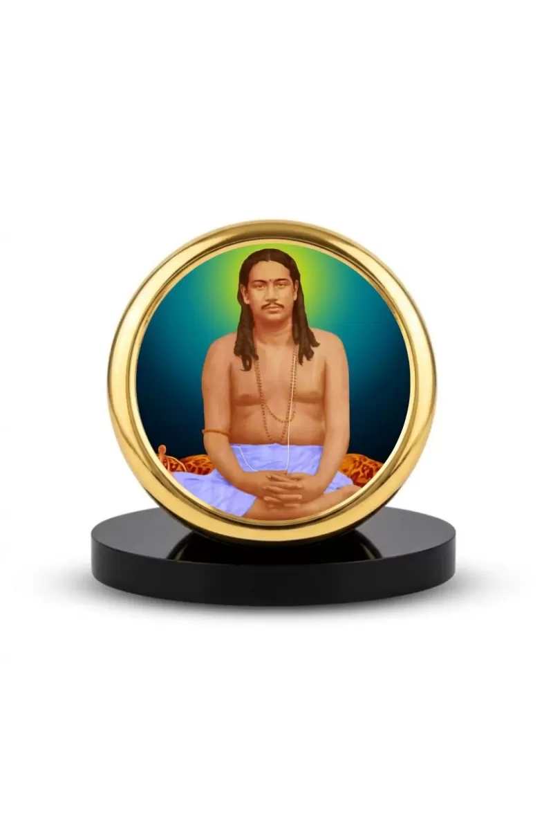 Car Dashboard/Table Top  Swami Nigamananda Paramahansa Metal Golden Photo Stand  2x2 Inches, Compact & Stylish Spiritual Display For Car, Home & Office (Pack Of 1) (F24842)