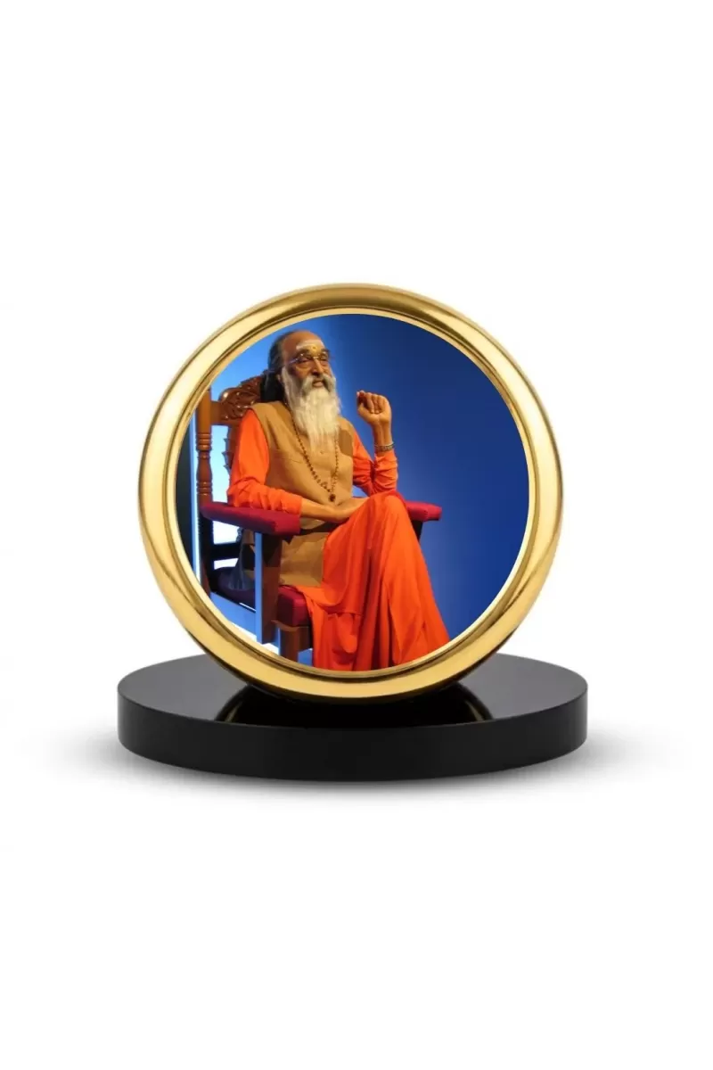 Car Dashboard/Table Top Swami Chinmayananda Ji Metal Golden Photo Stand  2x2 Inches, Compact & Stylish Spiritual Display For Car, Home & Office (Pack Of 1) (F24587)