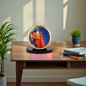 Car Dashboard/Table Top Swami Chinmayananda Ji Metal Golden Photo Stand  2x2 Inches, Compact & Stylish Spiritual Display For Car, Home & Office (Pack Of 1) (F24587)