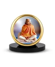 Car Dashboard/Table Top  Swami Vishnudevananda Saraswati Metal Golden Photo Stand  2x2 Inches, Compact & Stylish Spiritual Display For Car, Home & Office (Pack Of 1) (F24844)