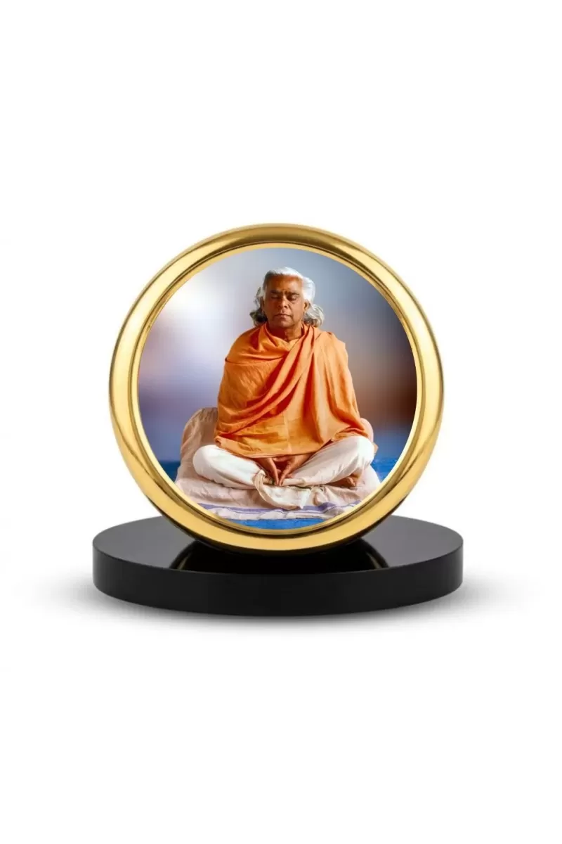 Car Dashboard/Table Top  Swami Vishnudevananda Saraswati Metal Golden Photo Stand  2x2 Inches, Compact & Stylish Spiritual Display For Car, Home & Office (Pack Of 1) (F24844)