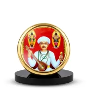 Car Dashboard/Table Top  Sant Tukaram Maharaj With Lord Vitthal And Rukmini In The Background Metal Golden Photo Stand &acirc;&euro;&ldquo; 2x2 Inches, Compact & Stylish Spiritual Display For Car, Home & Office (Pack Of 1) (F24589)